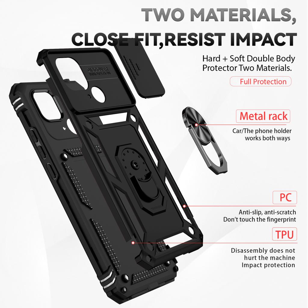 For Xiaomi Redmi 10C/Xiaomi Poco C40 Armor Phone Case Camera Lens Protection Metal Ring Stand Shockproof Case