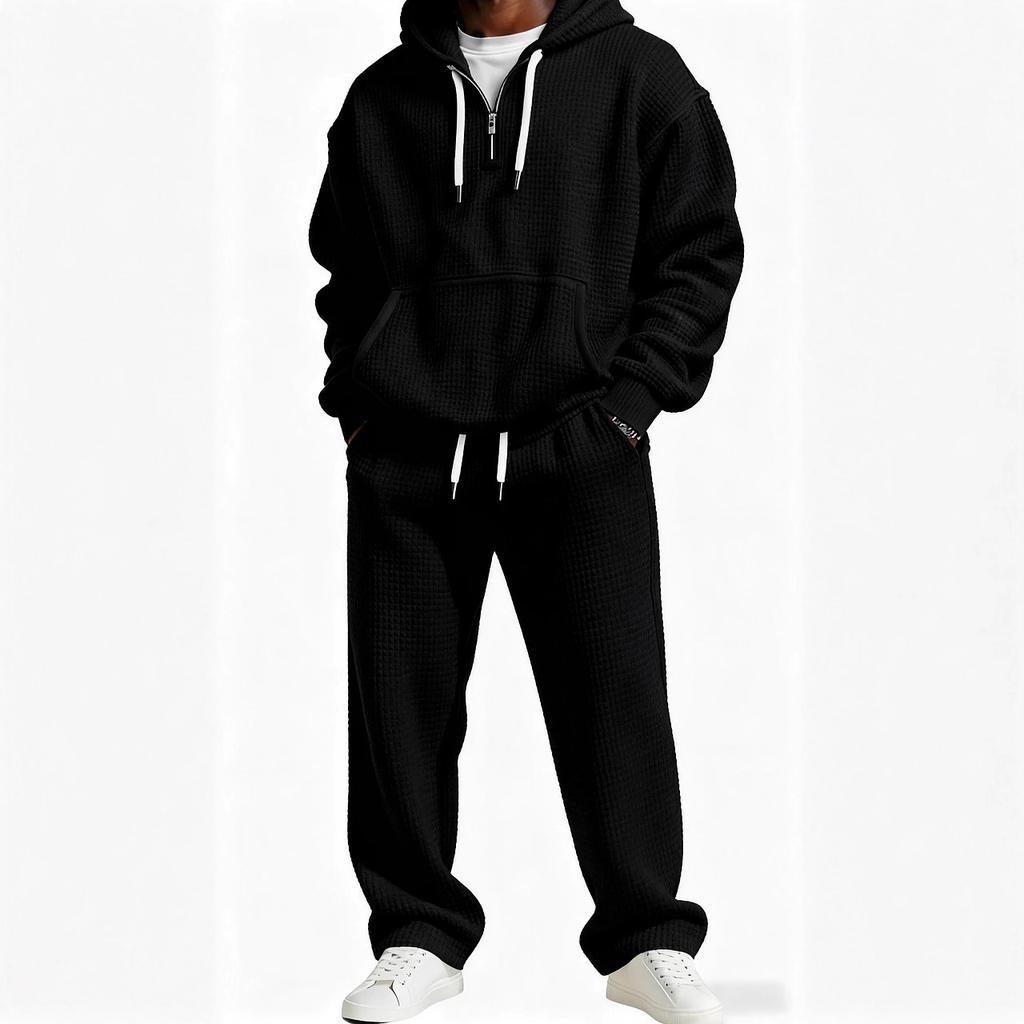 Completo Uomo Autunno Inverno con Felpa con Cappuccio e Pantaloni da Tuta a Maglia Waffle, Tuta Sportiva Casual Stampa 3D Due Pezzi