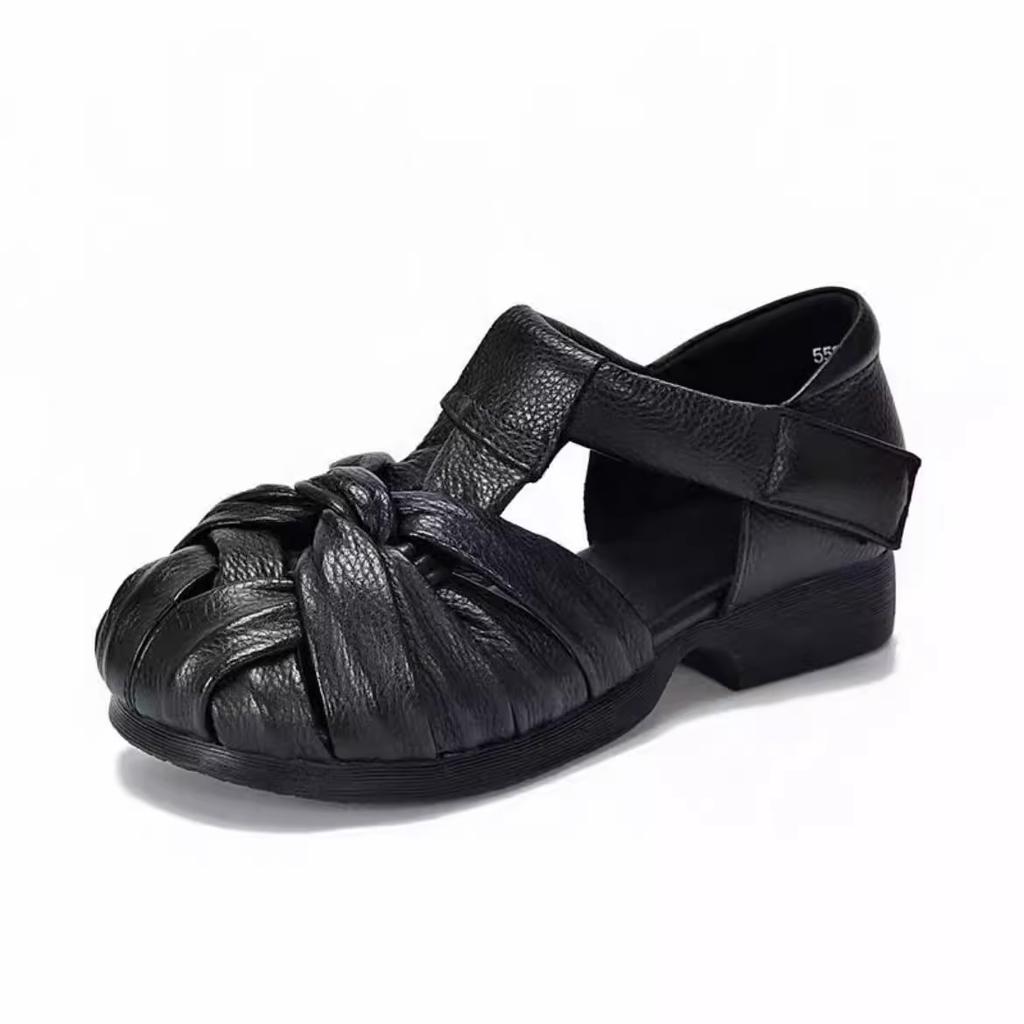 Fashion Shoes Breathable All-Match Female Sandal 2025 Women's Girls Real Comfort Retro New Summer Flat Closed Scandals Casual Genuine Le
