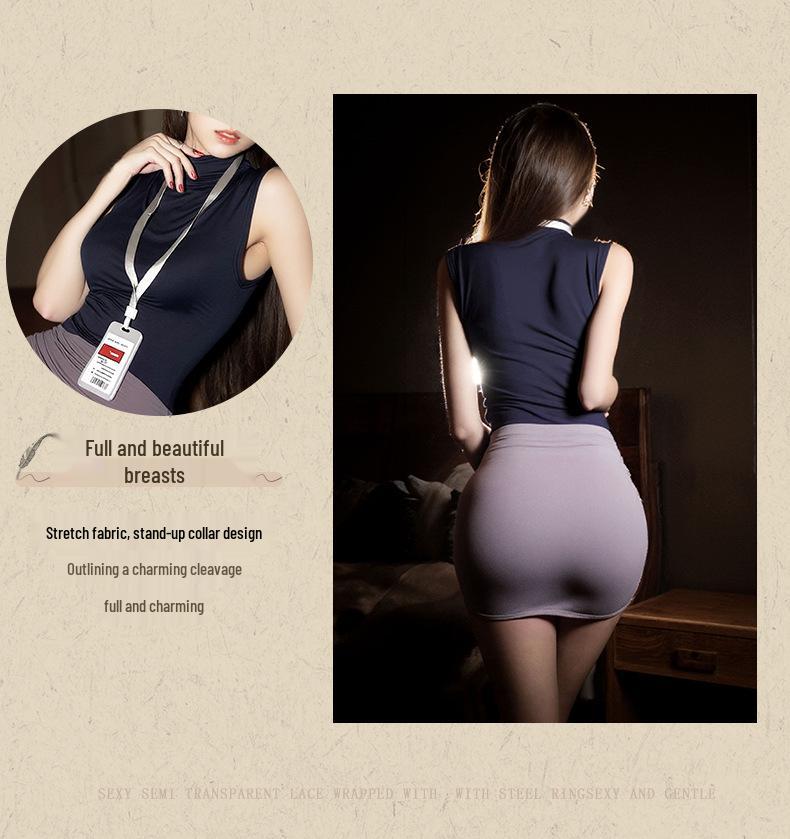 Sleek Mature Lingerie Secretary Uniform Set with Slim Fit Hip Wrap Skirt