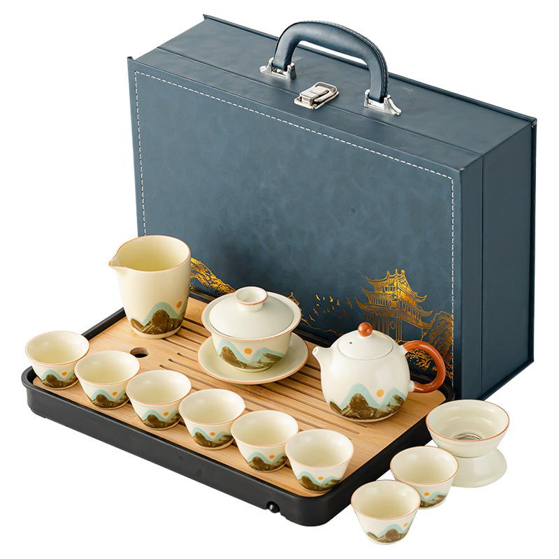 Light Luxury Tea Set Home Office High-end Tea Set Ru Kiln Guest Cup Premium Gift Box Business Gift