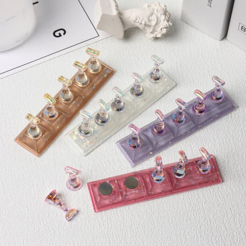 1 Set Transparent Aurora Nail Stand Magnetic False Nails Holder Press On Nail Display Nail Rack Acrylic Nail Training Manicure