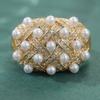 Sparkling Light Luxury Imitation Pearl Golden Plated Ring Women Fashion Elegant Temperament Banquet Wedding Jewelry Accessories