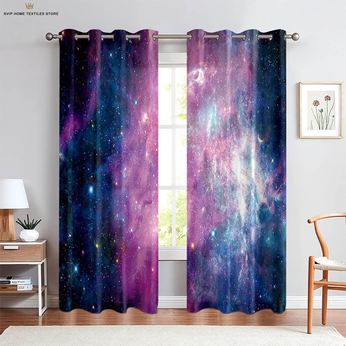 

Мечтательные шторы на окна со звездным небом, 3D-печать, мультяшная планета, кухня, гостиная, кабинет, спальня, украшение дома W50X130H(CM)X2PCS&Rod pocket
