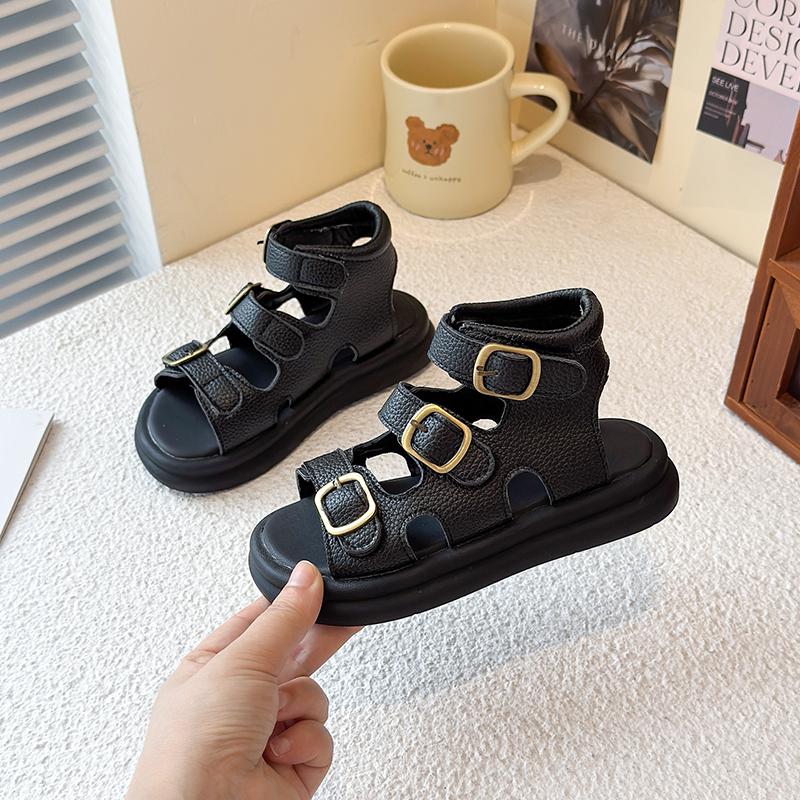 Dziecięce sandały high top dla dziewczynek 2025 lato nowe sandały rzymskie plażowe dla malucha antypoślizgowe wszechstronne szykowne wygodne fajne sandały gladiator