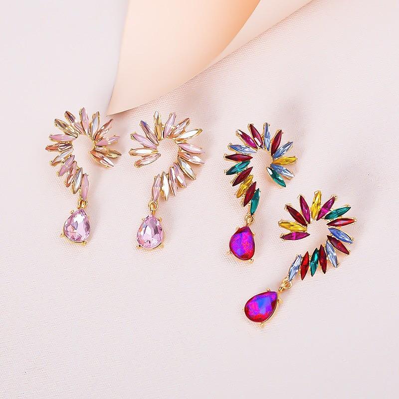 Pinkdudu Exaggerate Glass Geometric Block Zircon Earrings Gradual Color Trendy Drop Earrings Women PD2360