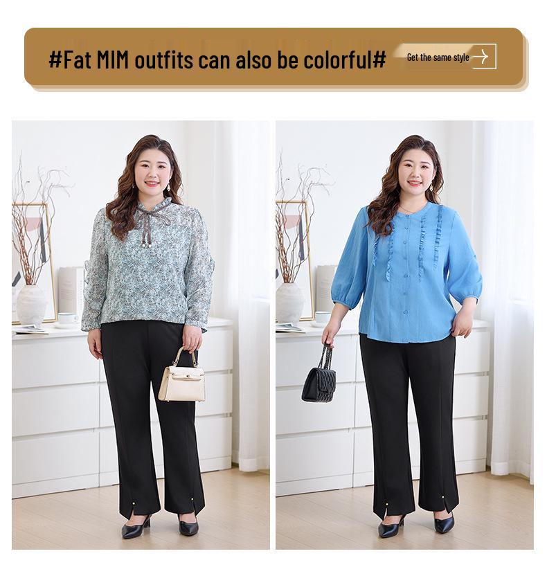 Plus Size Women's High Waist Micro Flare Pants with Metal Accents - Elegant Winter Wear for Middle-Aged and Elderly