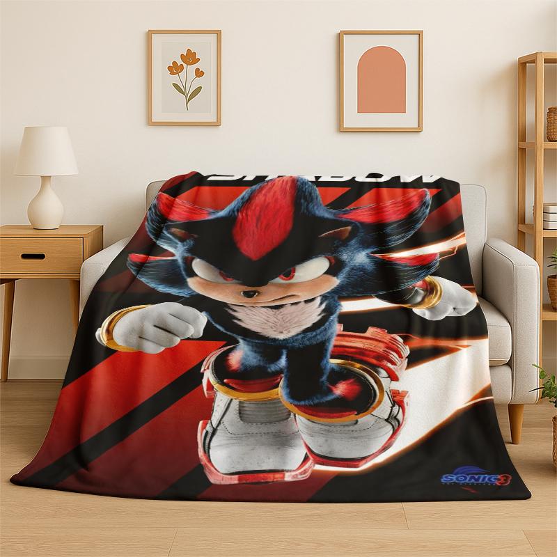 Classic S-Sonic Cartoon Game Flannel Blanket Soft Warm Throw Blanket for Bedroom Living Room Bed Travel Camping Picnic Gift
