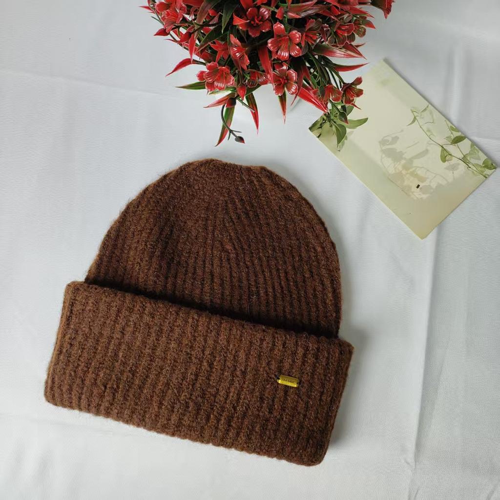 Wool blended knitted hat for women, thickened warm in autumn and winter, big head circumference, headgear, small face, wool hat for men