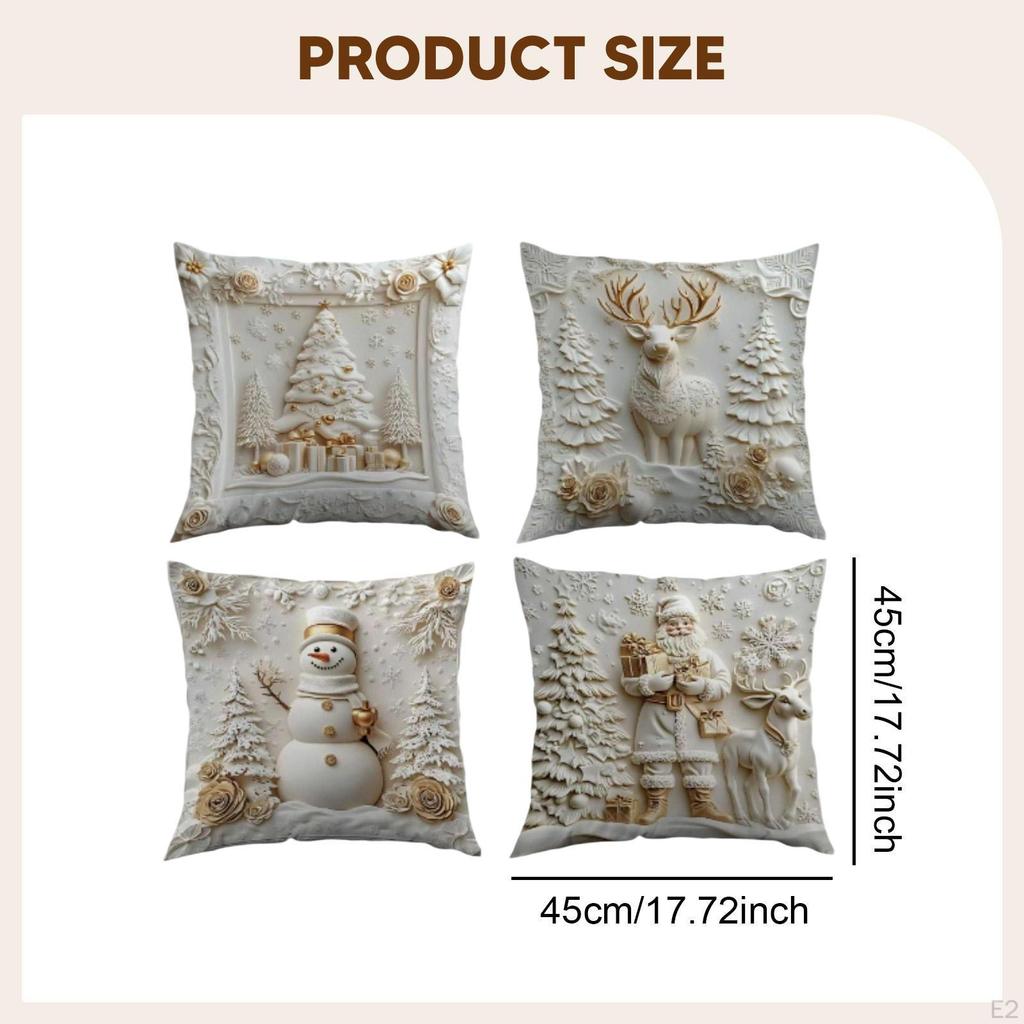 4Pcs Christmas Pillow Covers Cushion White Zippered Cases Xmas Decoration for Home