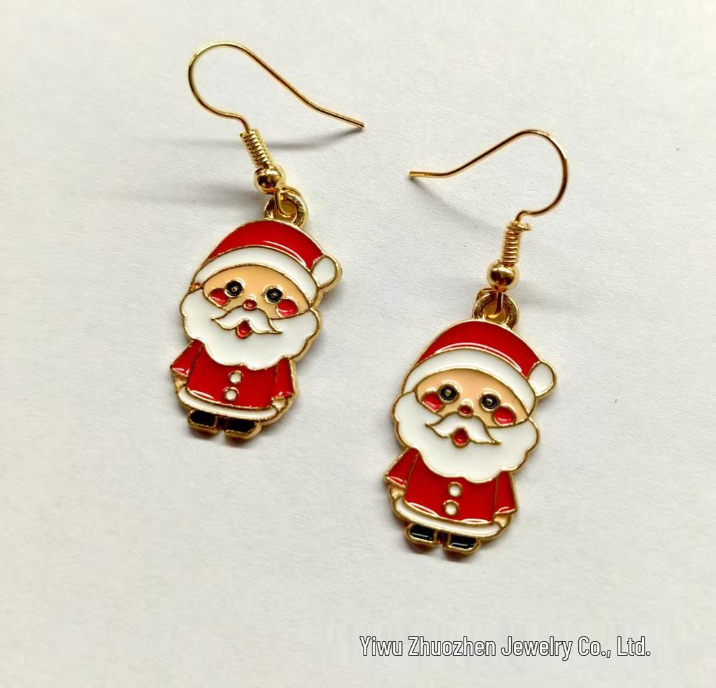Festive Drip Oil Santa Claus, Christmas Tree & Reindeer Earrings - Cute & Fashionable Ear Jewelry with Hooks