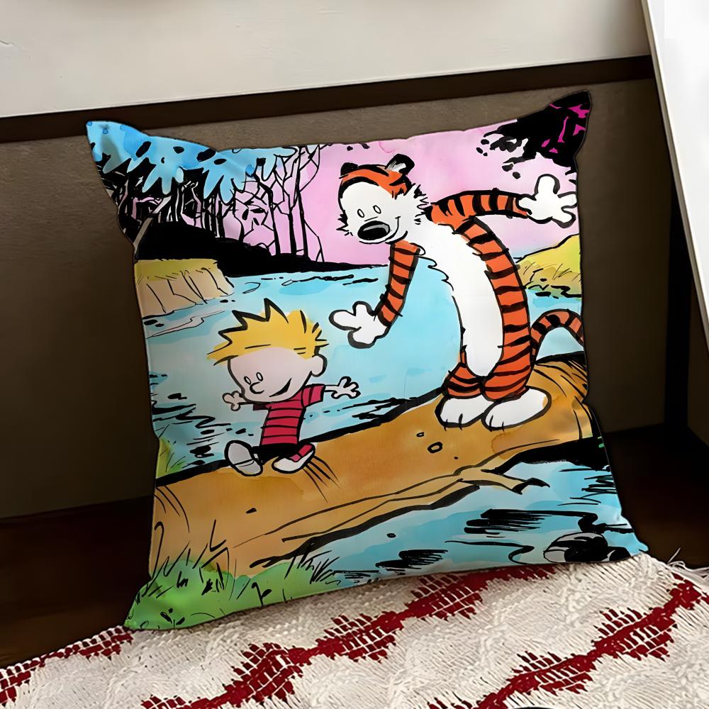 Cartoon CCalvin and HHobbes Cushion Cover Reversible Soft Durable Pillow Cover Home Car MultiScene Use for Daily Comfort