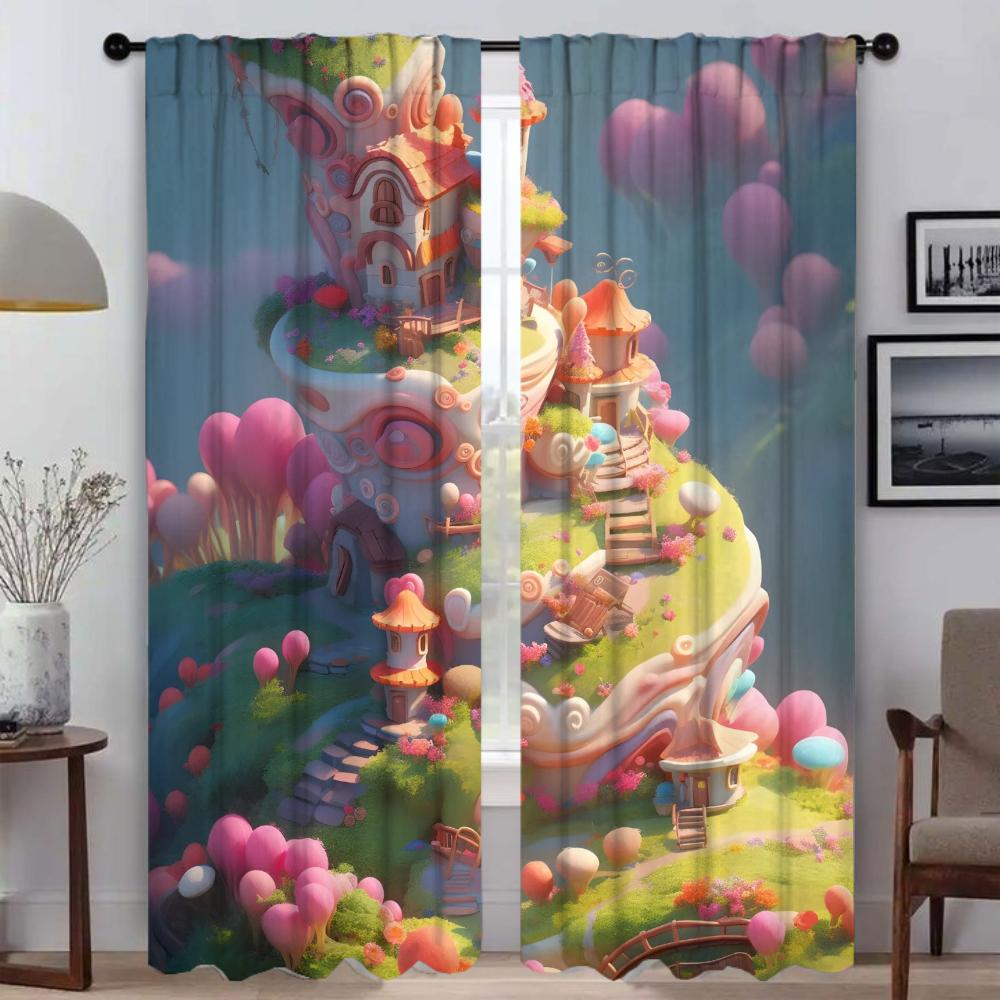 Decoração de Halloween Partição Mundial Cogumelo Cortinas para Sala de Estar Cortina para Quarto 2 Painéis Cortinas Interiores para Casa