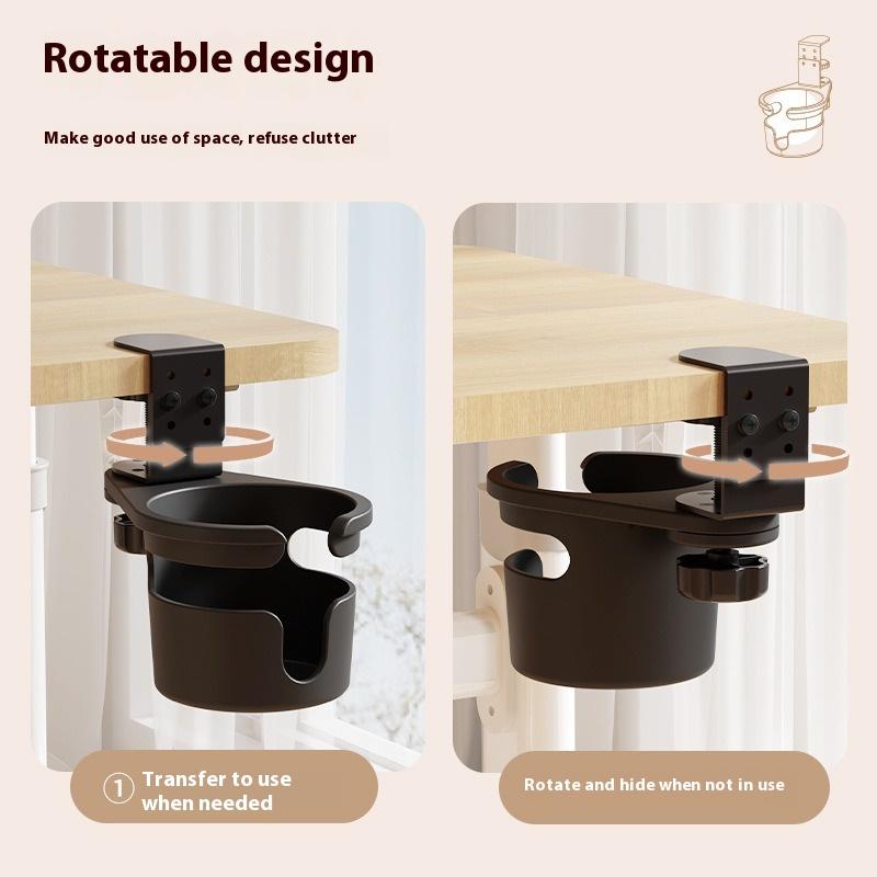 Adjustable 360 Degree Rotating Desk Cup Holder Clamp Anti-Spill Anti-Fall Table Edge Mounted Coffee Mug Holder Organizer