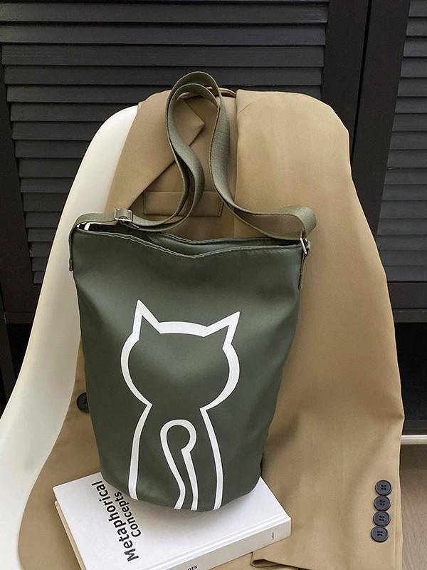 2025 Koreanischer Stil Damen Rucksack mit großer Kapazität zum Umhängen – Niedliche Kätzchen Eimer Tasche