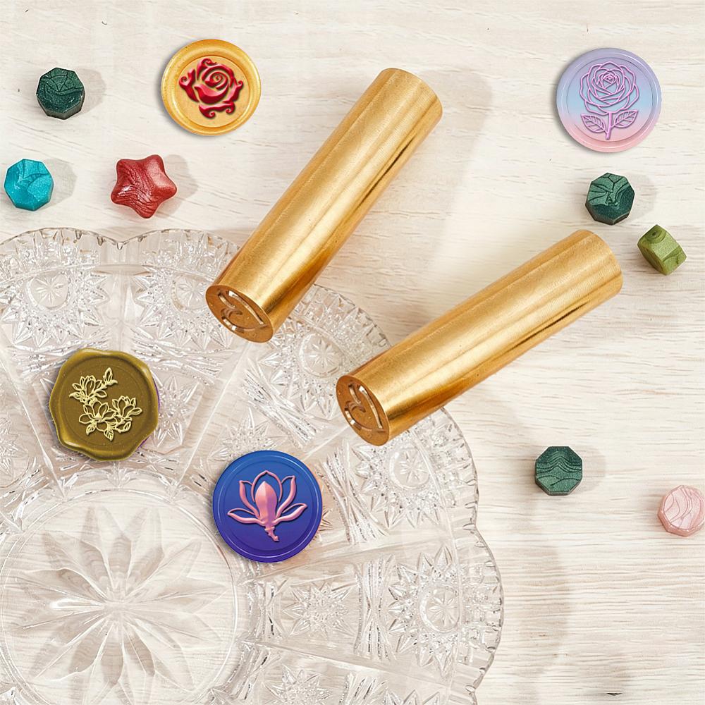 Double Sided Wax Seal Brass Stamps Golden Flower 60x15mm 2pcs/set