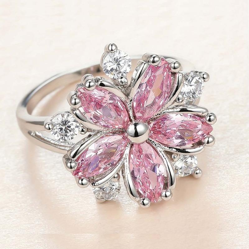 

Женское кольцо с розовым цирконием и цветком вишни, серебряное кольцо 6