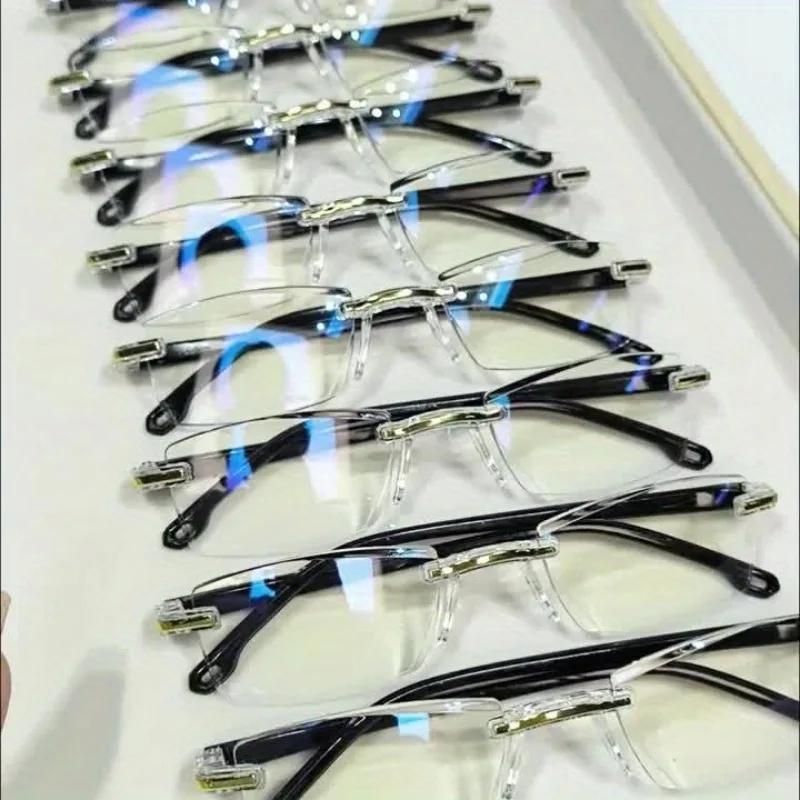 8Pcs High-Definition Blue Light Blocking Reading Glasses - Rimless Anti-Eyestrain Glare Protection +1.0 To +4.0