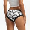 4 Pezzi Mutandine Hipster da Donna Gotico a Vita Bassa con Bordi in Pizzo a Contrasto, Stampe Teschio e Rosa per un Look di Halloween Sexy, Mutandine Hipster Comode