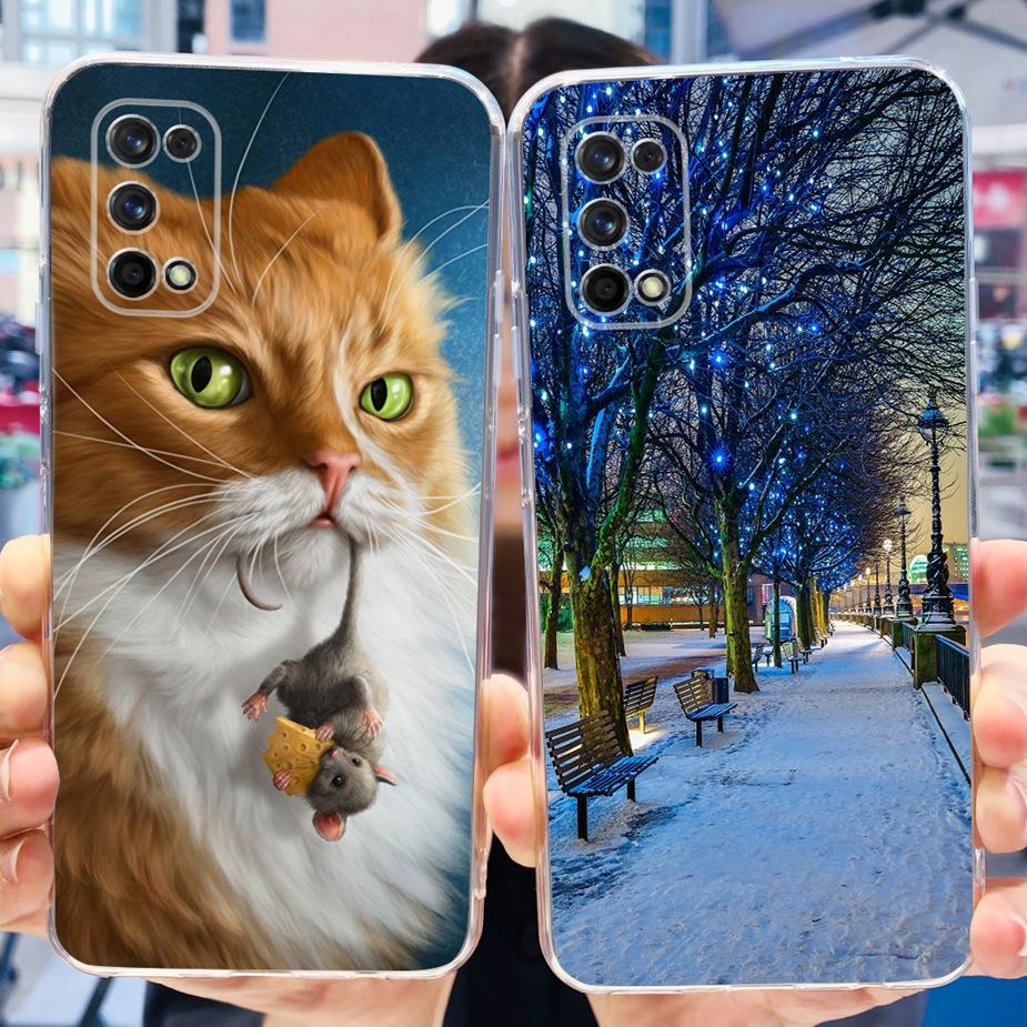 For Realme 7 Pro Case RMX2170 Cute Cat Flowers Painted Cover Clear Silicone Soft TPU Phone Case For Realme 7 Pro Realme7 5G Bags