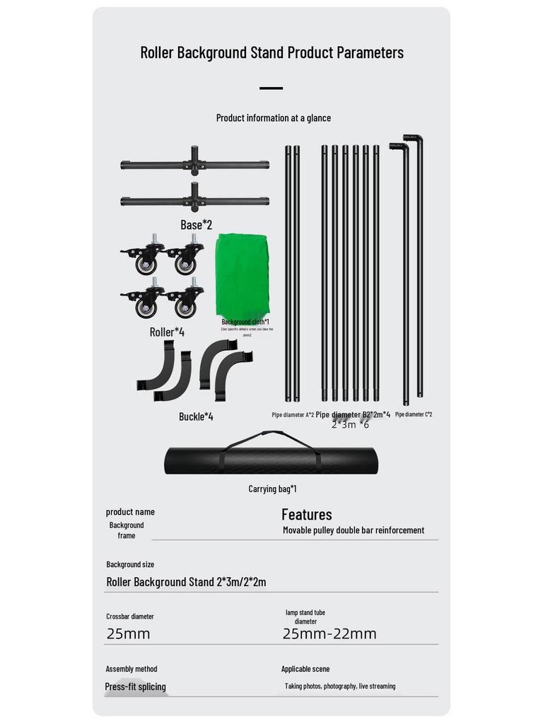 Movable Livestream Stand with Green Screen Roller Background for Keying