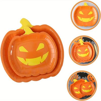 10 Pieces Pumpkin Plate Halloween Party Plate (7in and 9in Optional) Disposable Pumpkin Tableware Thanksgiving Plate Cake Mold Kitchen Supplies