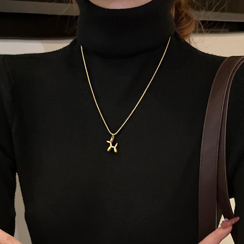 Stainless Steel Cute Balloon Puppy Pendant Sweater Necklace Men Ladies Necklace Party Jewelry Gift