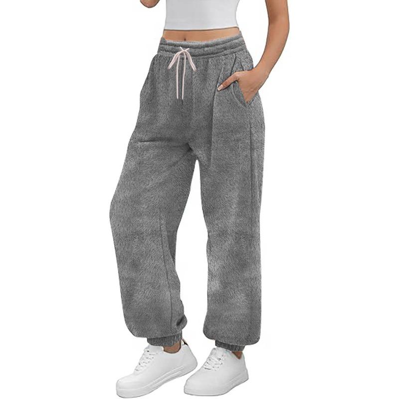 Women S High Waist Wide Leg Ankle Length Fleece Warm Pants