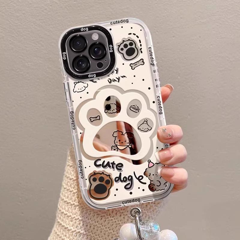 Cute Dog Paw Prints Suitable for Apple 16promax Mobile Phone Case Iphone15pro Cartoon Cream Mirror 14 17