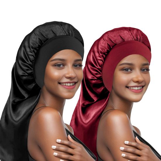 Long Satin Bonnet with Elastic Band Women Sleeping Bonnet Extra Large Braids Curly Hair Wrap Hat Soft Silk Hair Care Protection Nightcap