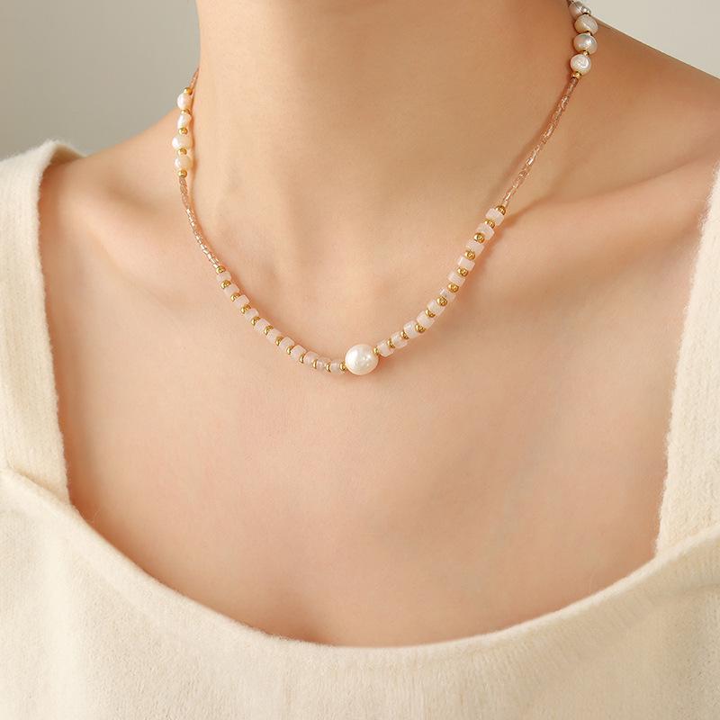 Versatile Women s Necklace: French Stone, Glass Beads, Freshwater Pearl Patchwork - Elegant and Unique Style