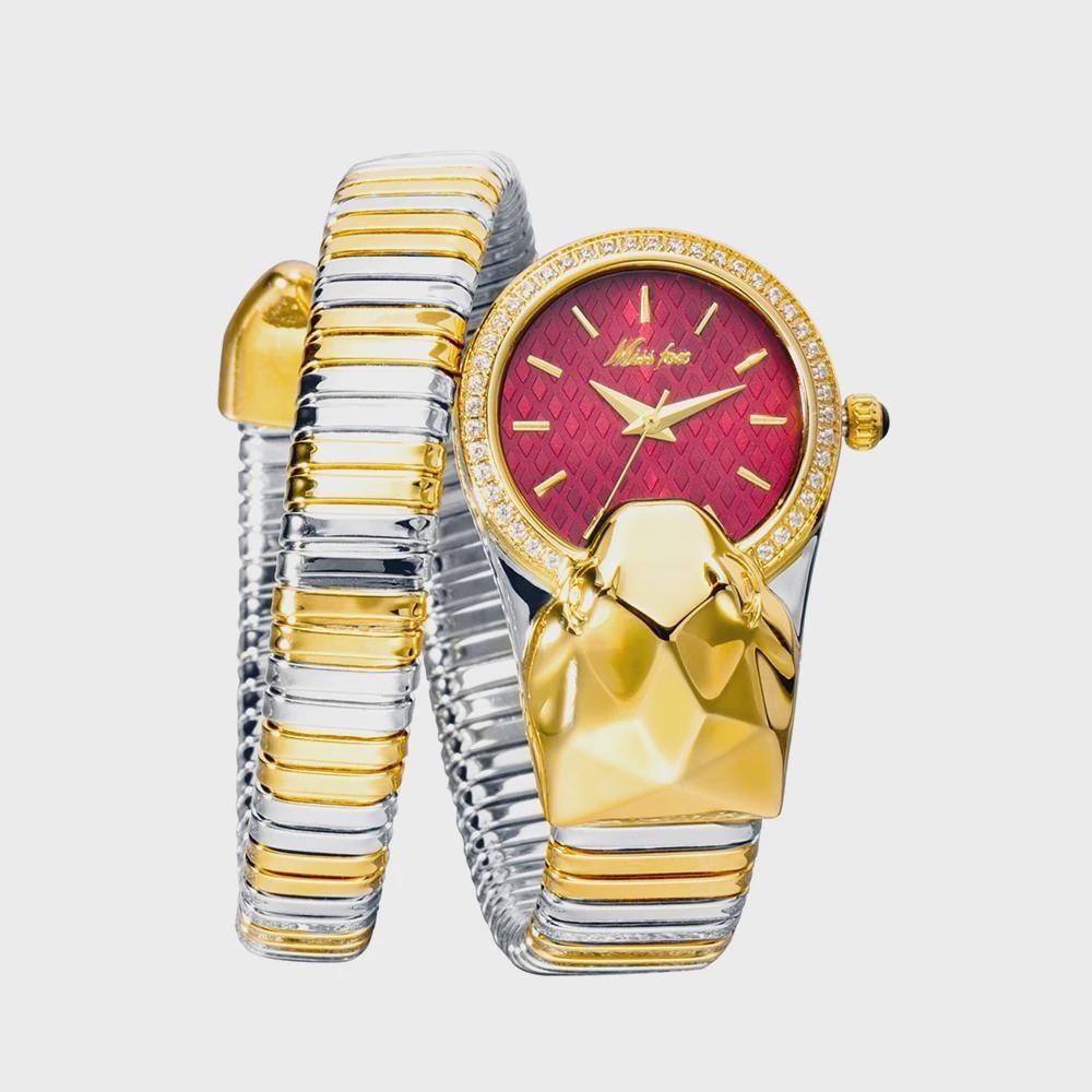 Goldene Schlangenform, wasserfeste Damenuhr, Schmuck, lässige Mode, Damenuhren