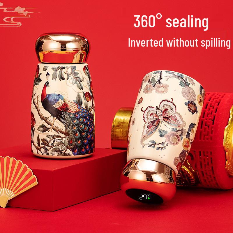 Compact Ceramic Thermos Cup with Smart Temperature Display - Chinese Style
