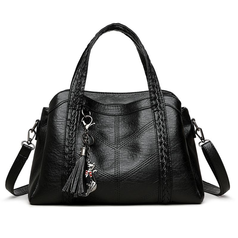 

Розкішні жіночі шкіряні сумки через плече, дизайнерські жіночі сумки кросбоді для жінок 2025, повсякденна сумка-тоут великої місткості, Sac 32cm×13cm×21cm чорний