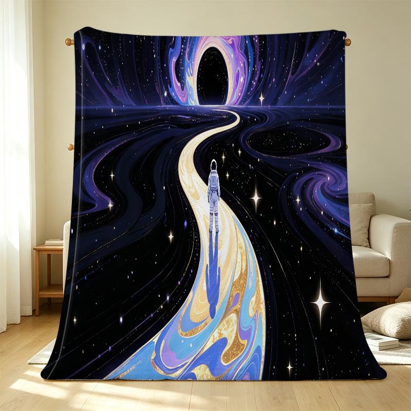 Space Theme Print Soft Flannel Fleece Blanket – Warm Cozy Throw for Home, Dorm, Halloween & Christmas Use