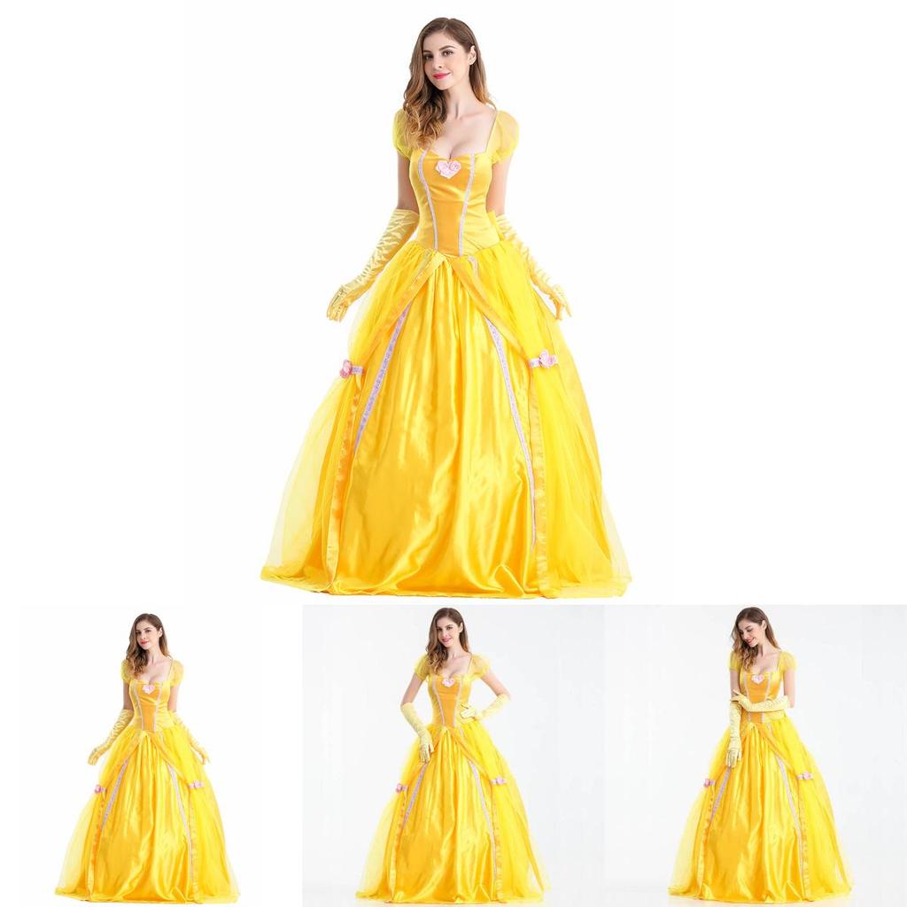 Elegantes gelbes Ballkleid mit mehreren Lagen für Erwachsene, Die Schöne und das Biest Belle Kostüm