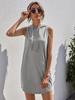 Frühling Sommer Lässig Einfarbig Ärmellos Mit Kapuze Mini Kleid Damen Mode Elegant Eng Dehnbar Schlank Gerade Grau Strickkleider