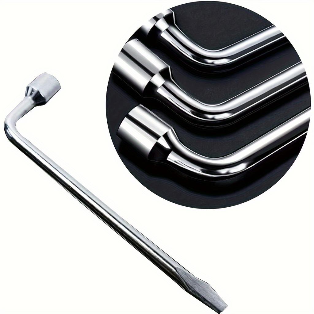 Car Spare Tire Lug Wrench,Slotted End Socket Repair Tool,Tire Replacement Tool (Silvery),L shaped socket wrench car wheel