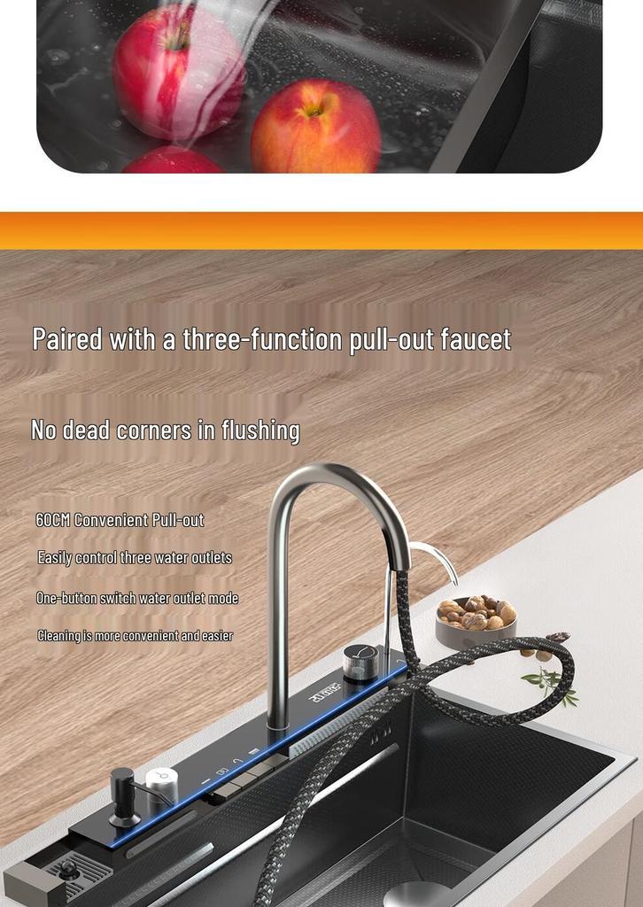 Multifunctioneel Roestvrijstalen Spoelbak: 4 mm dik, Digitaal display, Grote enkele spoelbak voor afwassen & groentewassen