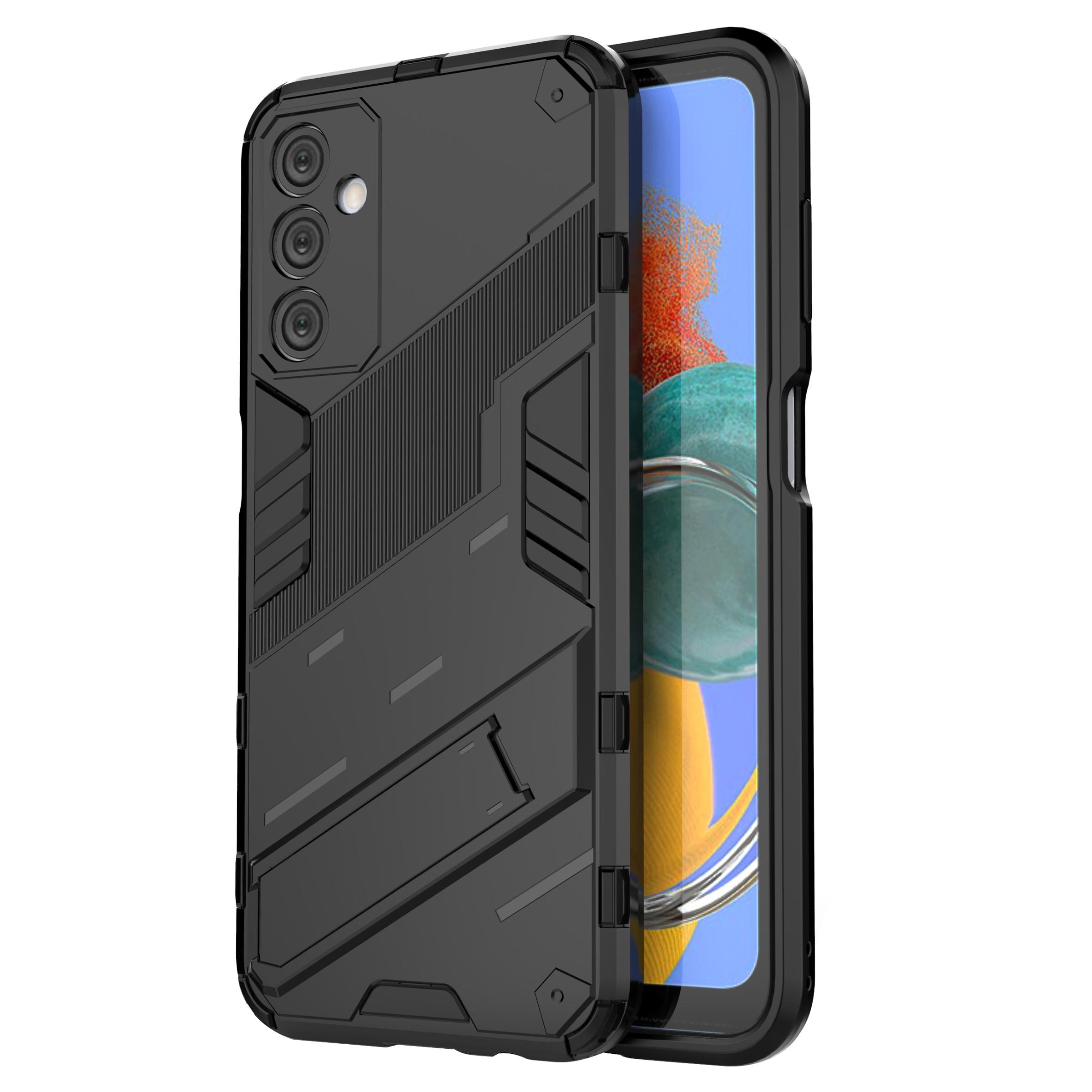 

For Samsung Galaxy M14 5G PC+TPU Impact-Resistant Case Kickstand Protective Phone Cover Black