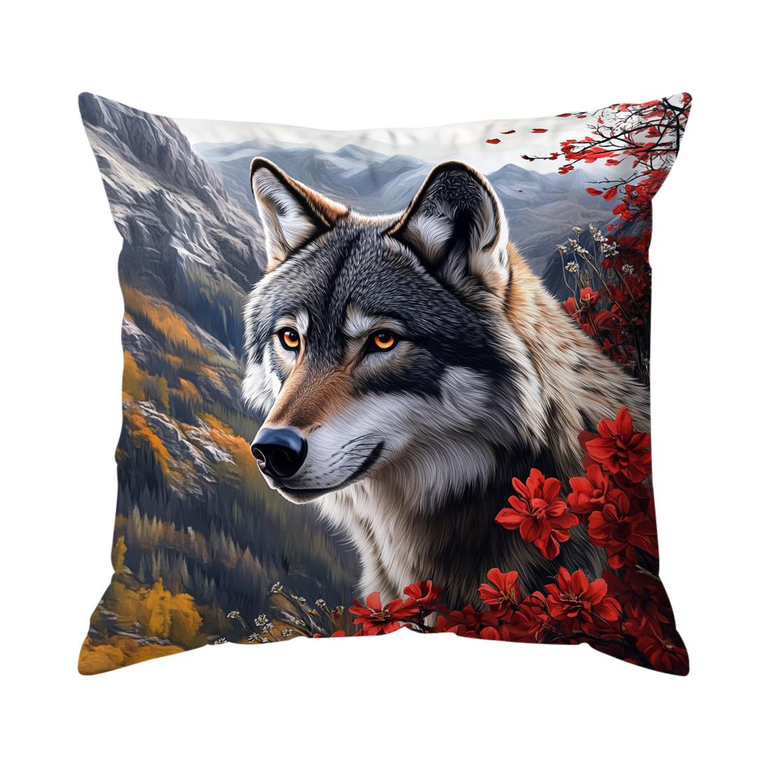 Wolf Kussenhoes Kussensloop Bedrukt Polyester 45x45cm Sierkussenhoes Decoratief Bankkussen Kussensloop Huisdecoratie 45x45cm