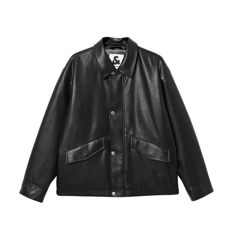 JACK&JONES Men's Fall 2025 Stand Collar Textured Faux Leather Padded Jacket