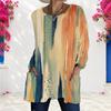 Women Plus Size Round Neck Long Sleeve Blue Printed Loose Longline T Shirt With Pockets