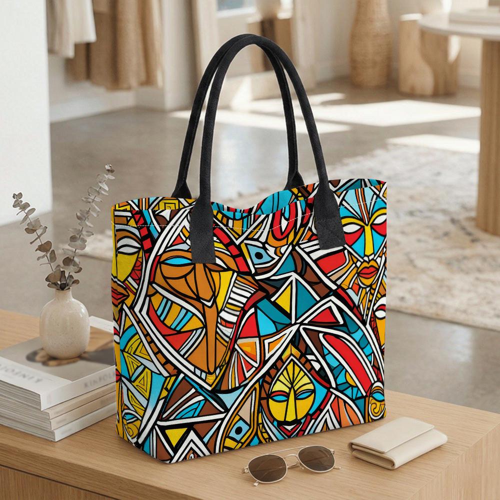  African Tribal Print Tote Bag Large Capacity Daily Shoulder Handbag