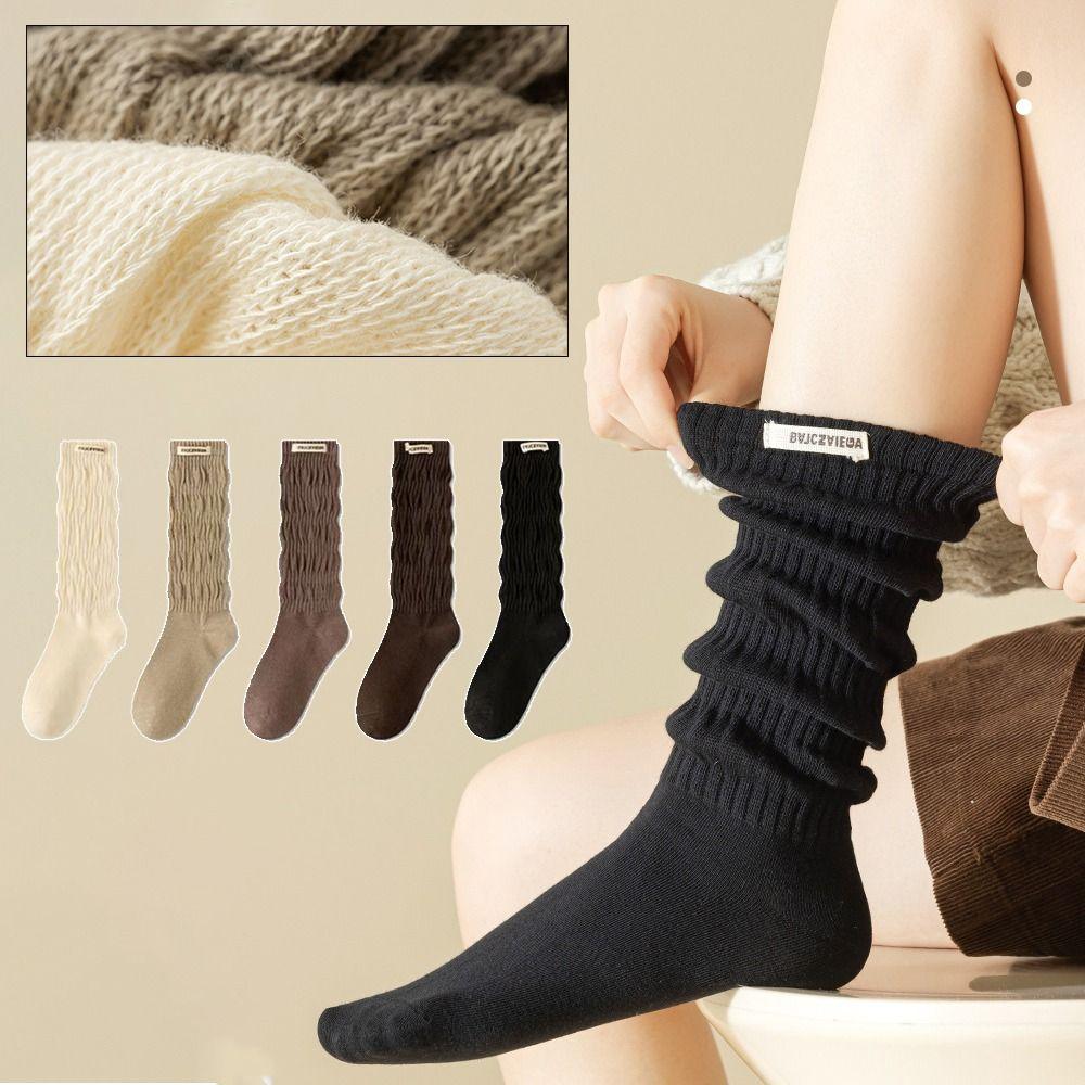 Elastic Knitted High Socks Lolita Autumn Winter Long Socks Tiered Piled Calf Socks  for Women Girls