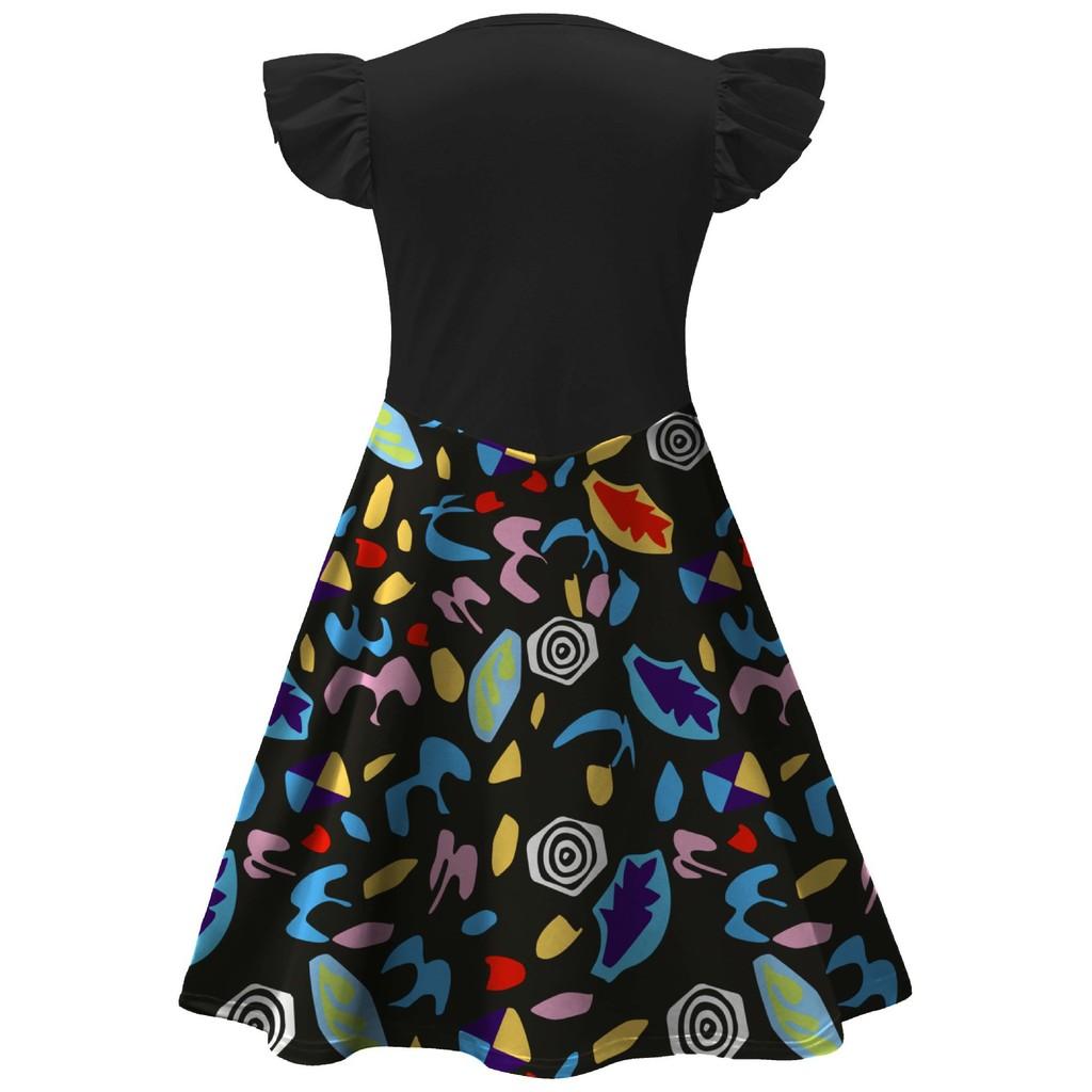 Kids Girls Stranger Cartoon Things Printed Ruffle Sleeves Casual Dress