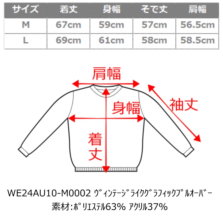 WEGO Graphic Pullover Knit Korean Size Black Vintage-Like Sweater, Logo, Streetwear, Casual, Fall/Winter, Gift, Men's, M,