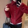 Women's Dark Grey Knit Wool Lapel Sweater - Autumn/Winter 2025 Collection
