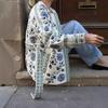 2024 European & American Women's Autumn/Winter Printed Tie-Waist Cotton Jacket