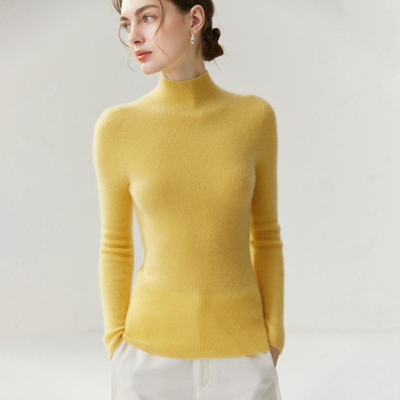 Women's Pure Cashmere Slim-Fit Sweater, Half-High Neck, Knit Base Layer, Autumn/Winter Collection